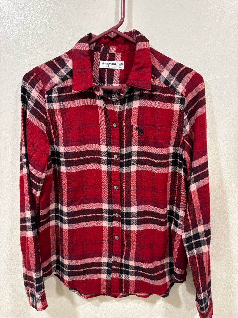 Abercrombie Kids Red Plaid Flannel Button-Up Shirt 13/14